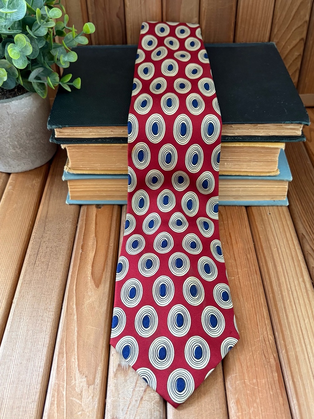 Polo Ralph Lauren Red Geometric Circle Silk Tie Retro Mod Statement